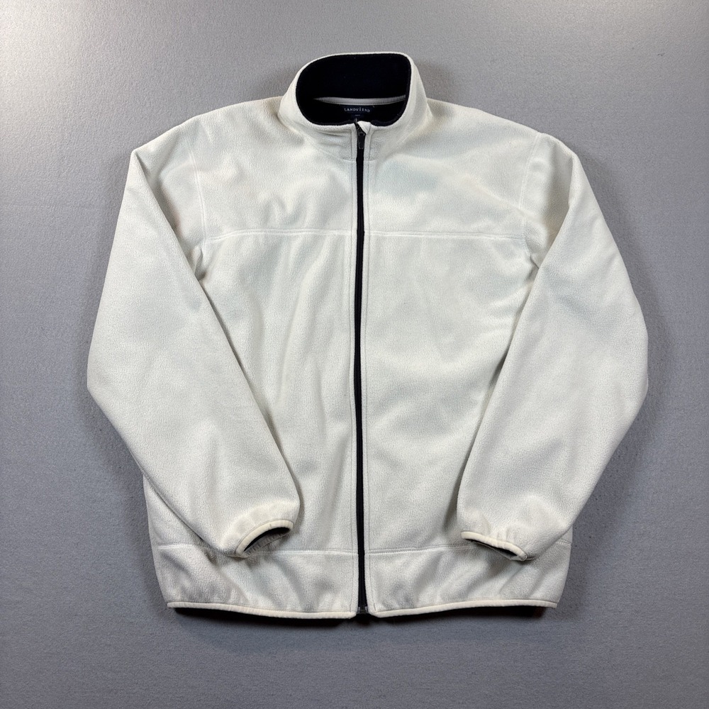 Vintage Lands End Full Zip Jacket Mens Size Large (42-44) Beige Fleece Large